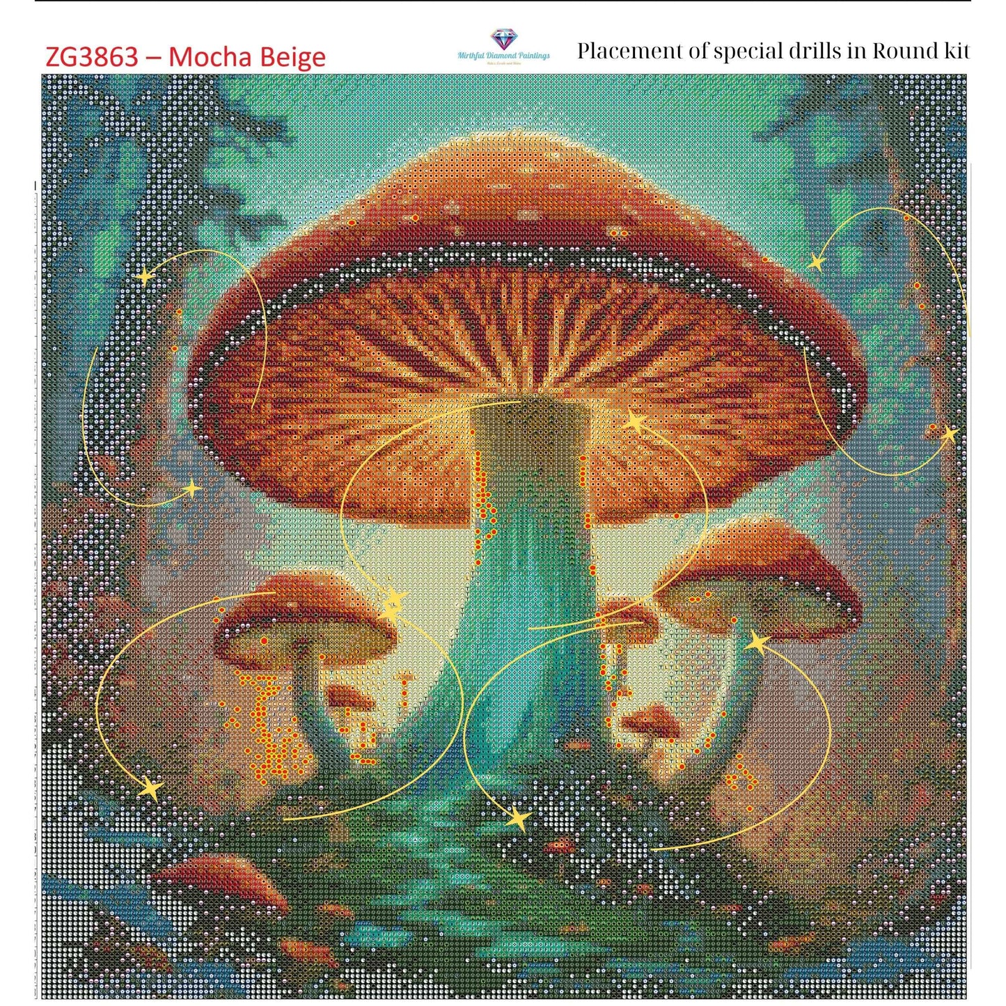 Enchanted Fungi Grove – 50x50cm Diamond Painting Kit | Square Resin or Round Acrylic Drills