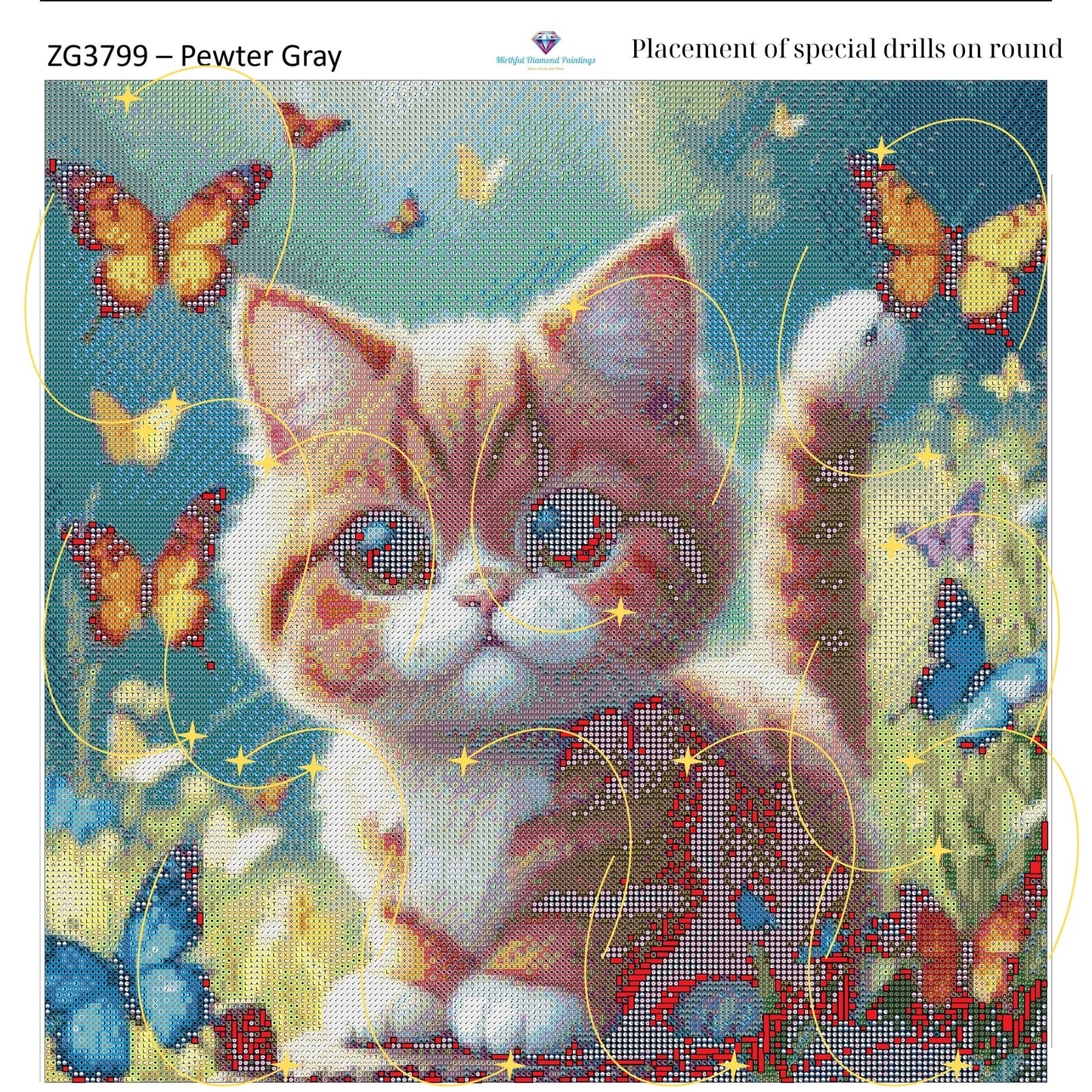Kitty of Butterflies – Premium Diamond Painting Kit (50x50cm) Square Resin OR Round Acrylic Drills | Fantasy Cat DIY Art - Mirthful Diamond Paintings
