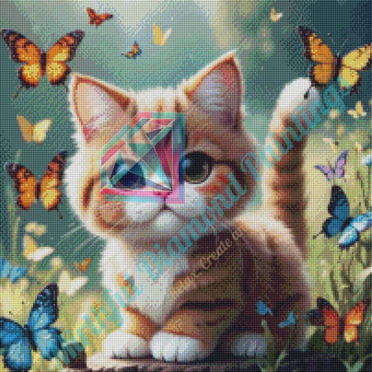 Kitty of Butterflies – Premium Diamond Painting Kit (50x50cm) Square Resin OR Round Acrylic Drills | Fantasy Cat DIY Art