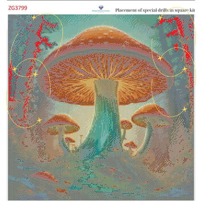 Enchanted Fungi Grove – 50x50cm Diamond Painting Kit | Square Resin or Round Acrylic Drills