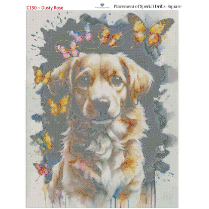 Dog of Butterflies – 50x65cm Diamond Painting Kit | Whimsical Watercolor-Inspired Design