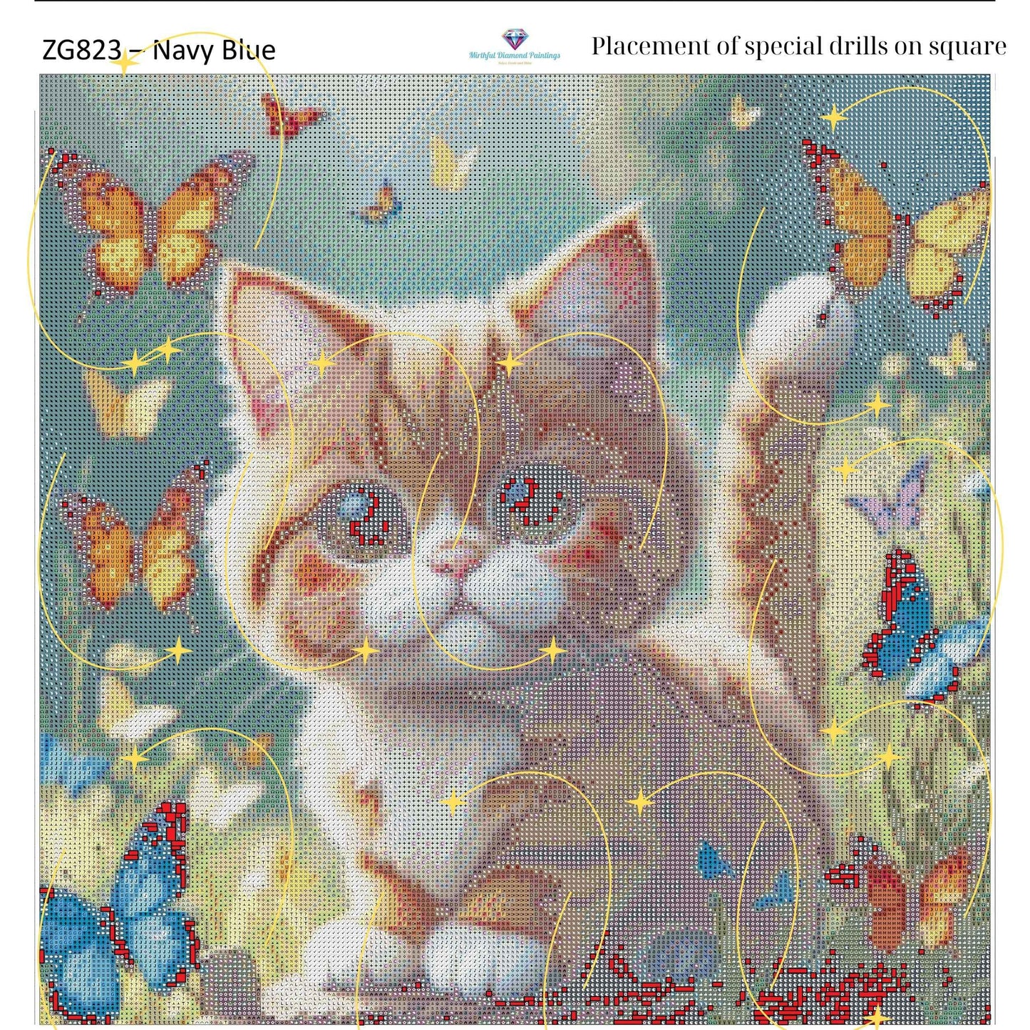 Kitty of Butterflies – Premium Diamond Painting Kit (50x50cm) Square Resin OR Round Acrylic Drills | Fantasy Cat DIY Art
