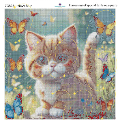 Kitty of Butterflies – Premium Diamond Painting Kit (50x50cm) Square Resin OR Round Acrylic Drills | Fantasy Cat DIY Art
