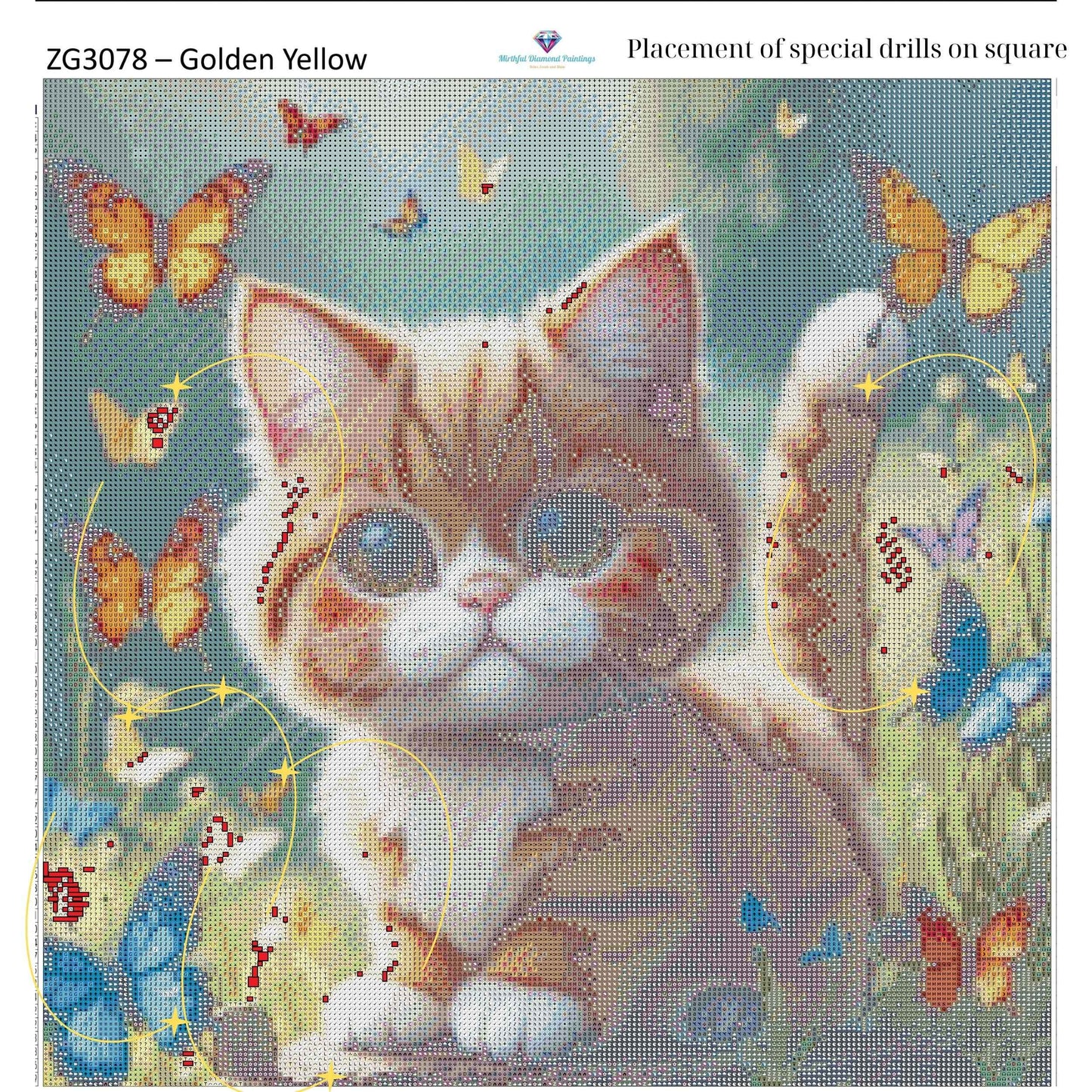 Kitty of Butterflies – Premium Diamond Painting Kit (50x50cm) Square Resin OR Round Acrylic Drills | Fantasy Cat DIY Art