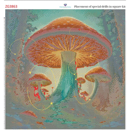 Enchanted Fungi Grove – 50x50cm Diamond Painting Kit | Square Resin or Round Acrylic Drills