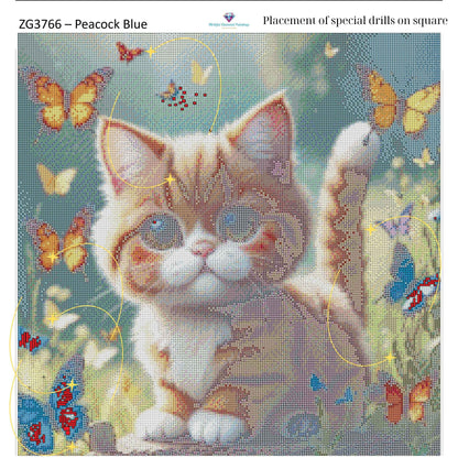Kitty of Butterflies – Premium Diamond Painting Kit (50x50cm) Square Resin OR Round Acrylic Drills | Fantasy Cat DIY Art