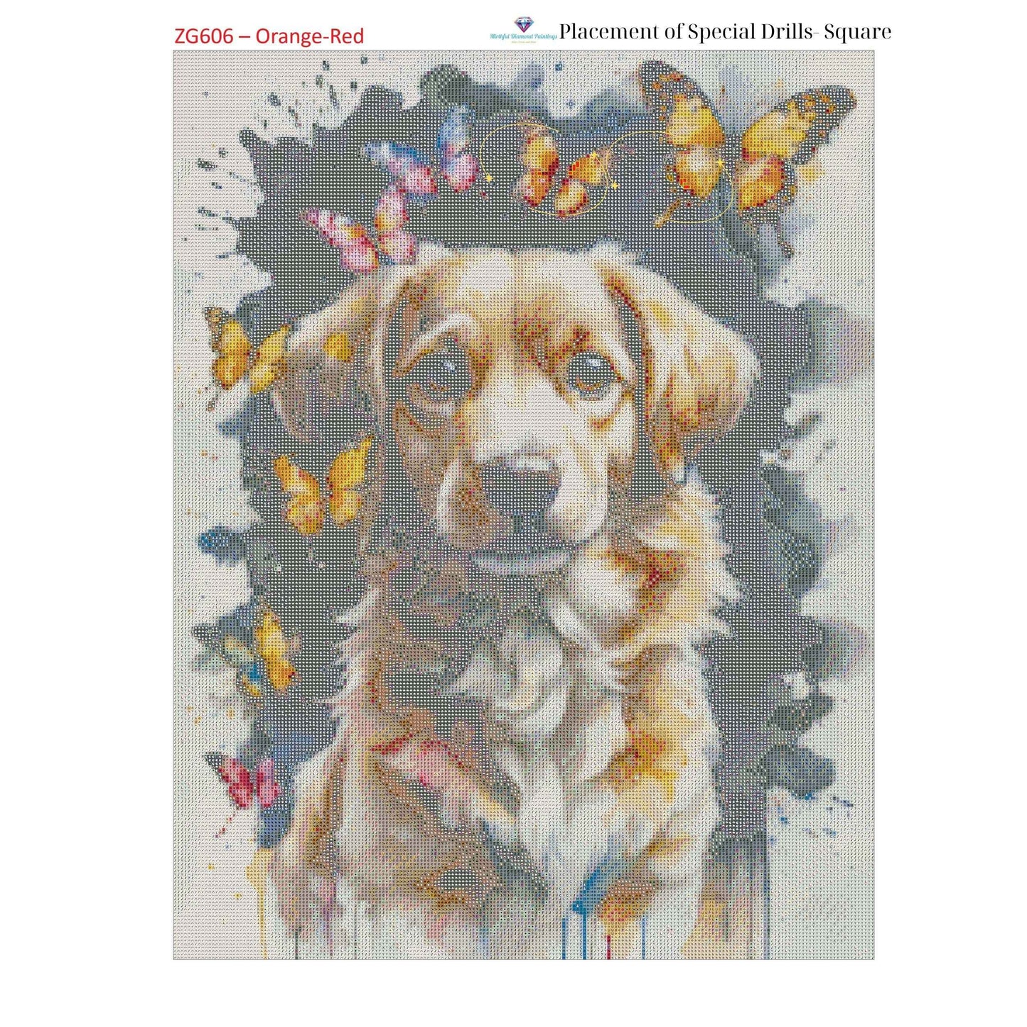 Dog of Butterflies – 50x65cm Diamond Painting Kit | Whimsical Watercolor-Inspired Design