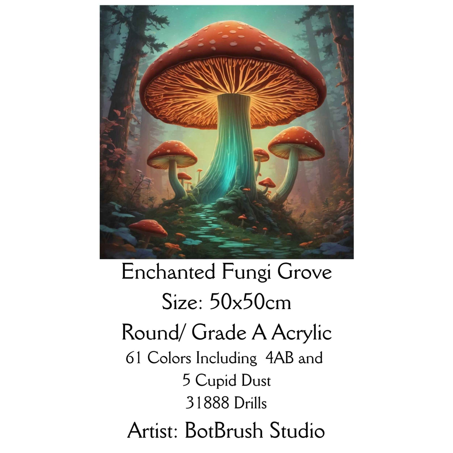 Enchanted Fungi Grove – 50x50cm Diamond Painting Kit | Square Resin or Round Acrylic Drills