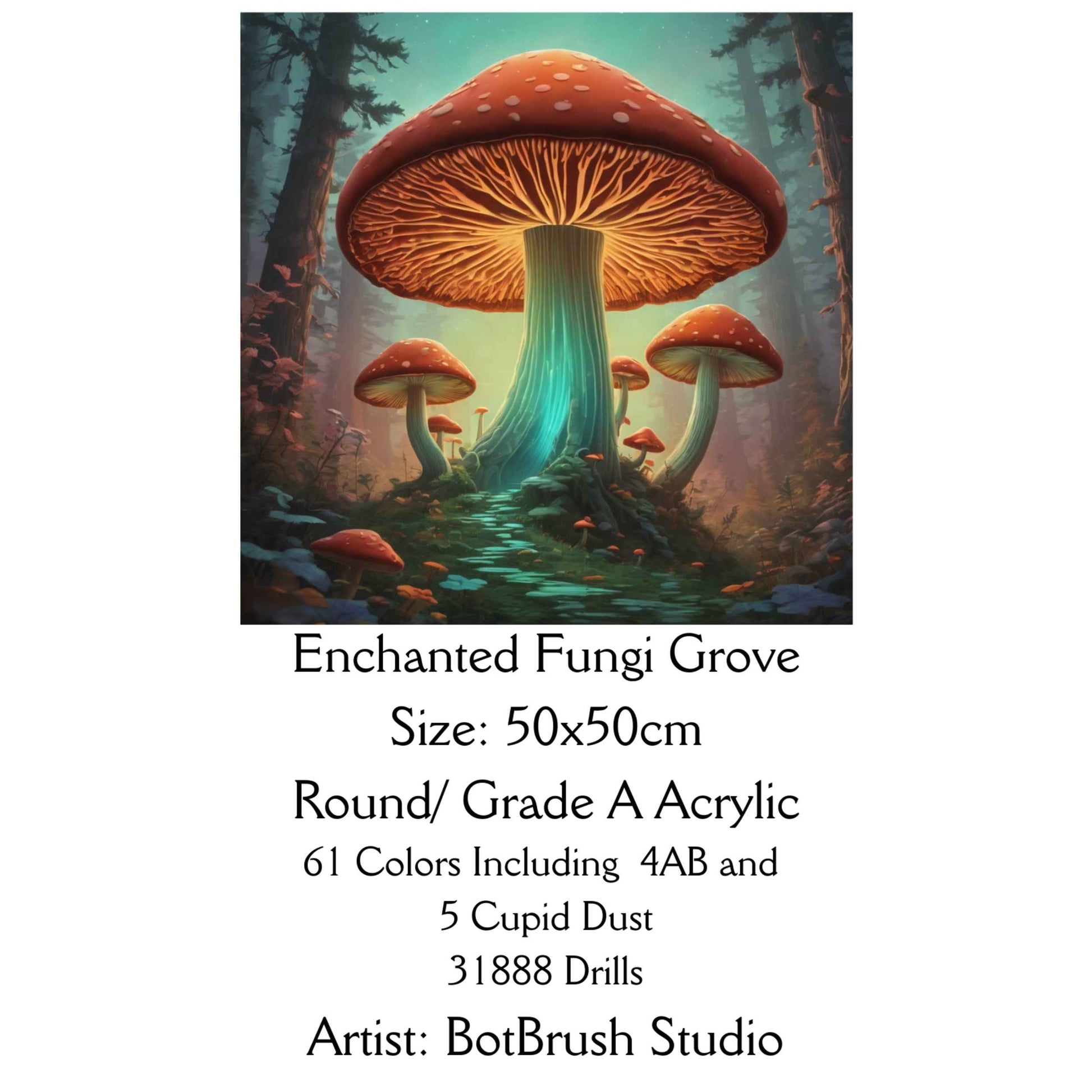 Enchanted Fungi Grove – 50x50cm Diamond Painting Kit | Square Resin or Round Acrylic Drills
