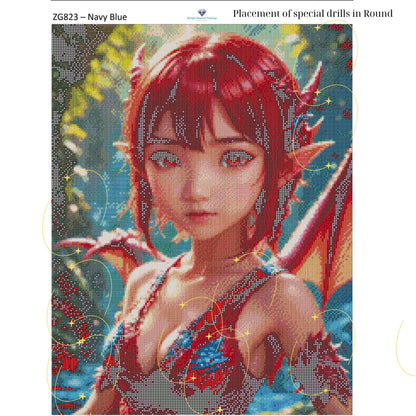 Emberborn Enchantress – 50x65cm Diamond Painting Kit | Fiery Fantasy Dragon Girl Design