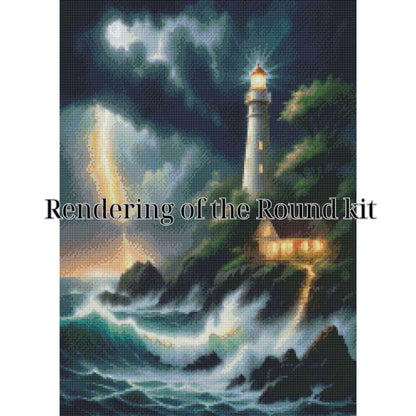 🌊 Guiding Light – Coastal Storm Lighthouse Diamond Painting Kit (50x70cm)