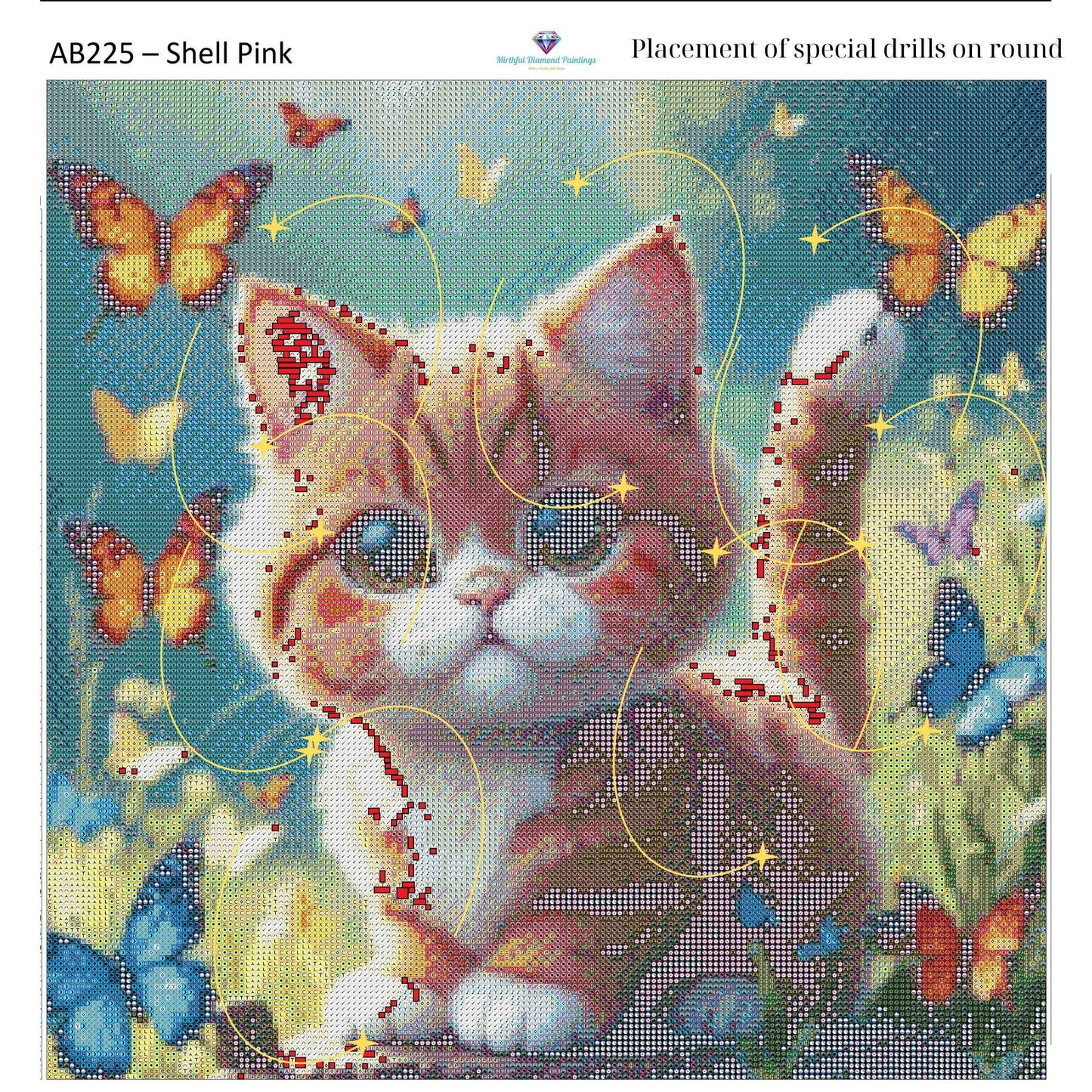 Kitty of Butterflies – Premium Diamond Painting Kit (50x50cm) Square Resin OR Round Acrylic Drills | Fantasy Cat DIY Art