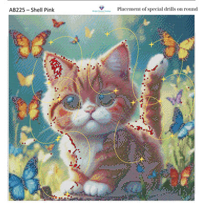 Kitty of Butterflies – Premium Diamond Painting Kit (50x50cm) Square Resin OR Round Acrylic Drills | Fantasy Cat DIY Art