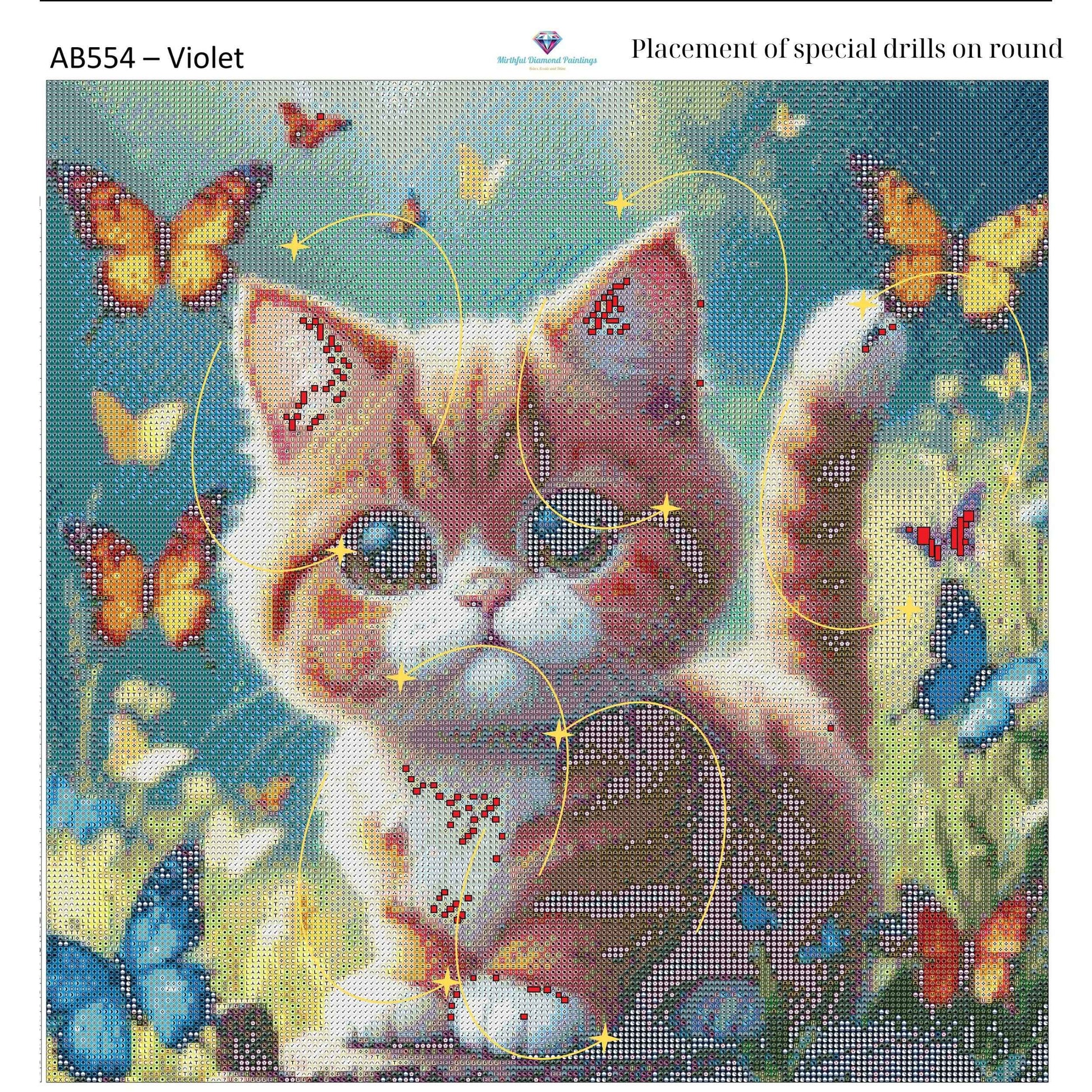 Kitty of Butterflies – Premium Diamond Painting Kit (50x50cm) Square Resin OR Round Acrylic Drills | Fantasy Cat DIY Art