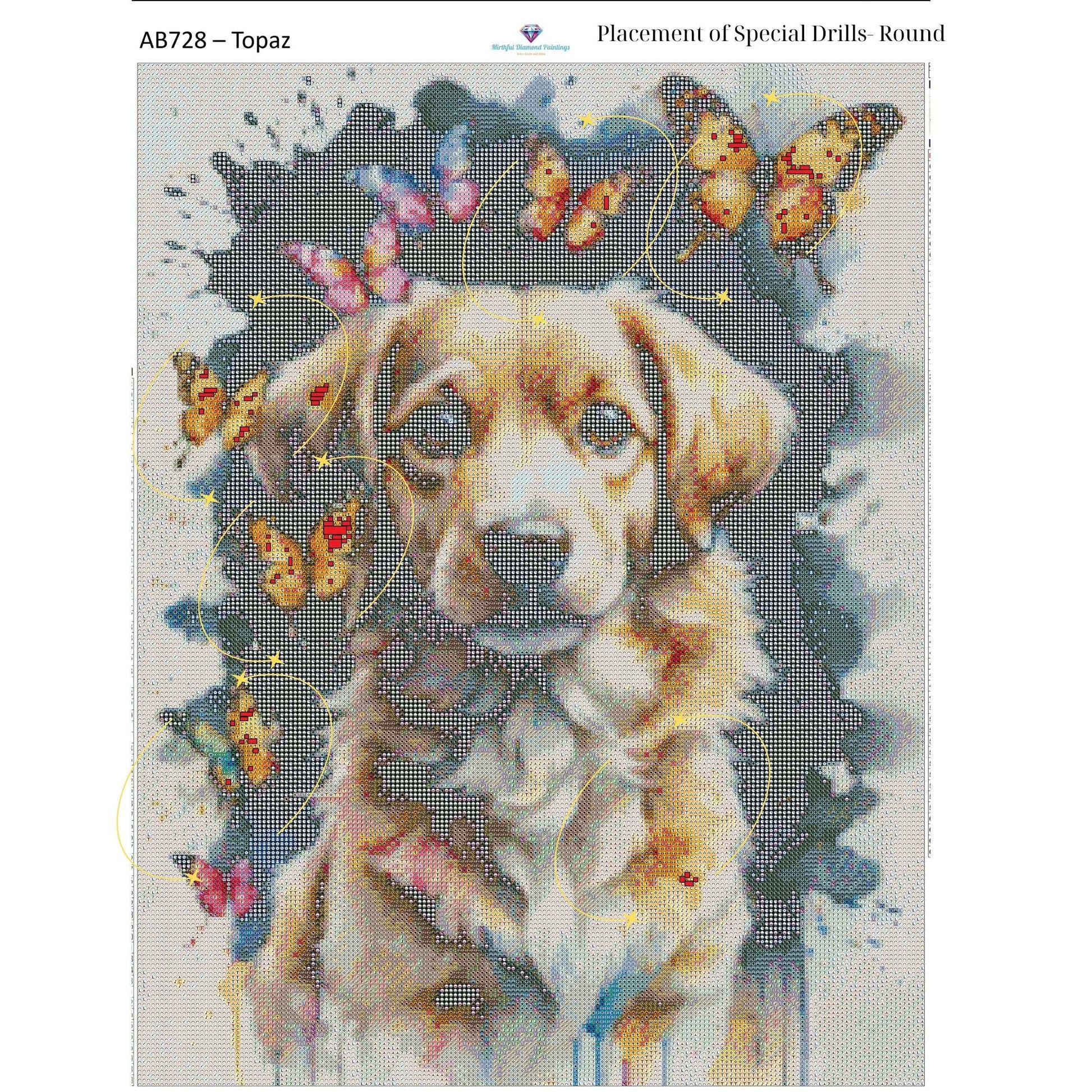 Dog of Butterflies – 50x65cm Diamond Painting Kit | Whimsical Watercolor-Inspired Design