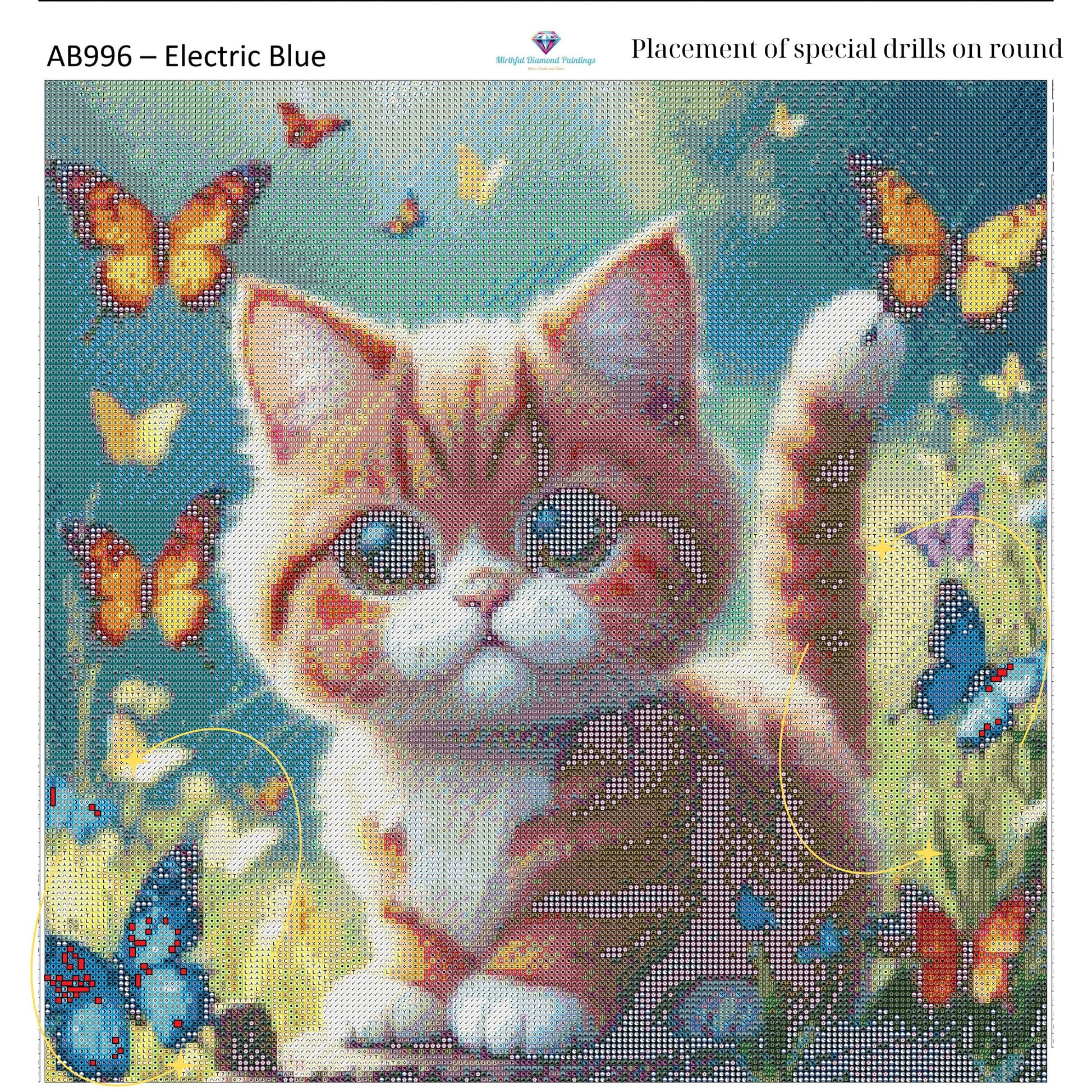 Kitty of Butterflies – Premium Diamond Painting Kit (50x50cm) Square Resin OR Round Acrylic Drills | Fantasy Cat DIY Art - Mirthful Diamond Paintings