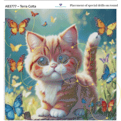 Kitty of Butterflies – Premium Diamond Painting Kit (50x50cm) Square Resin OR Round Acrylic Drills | Fantasy Cat DIY Art - Mirthful Diamond Paintings
