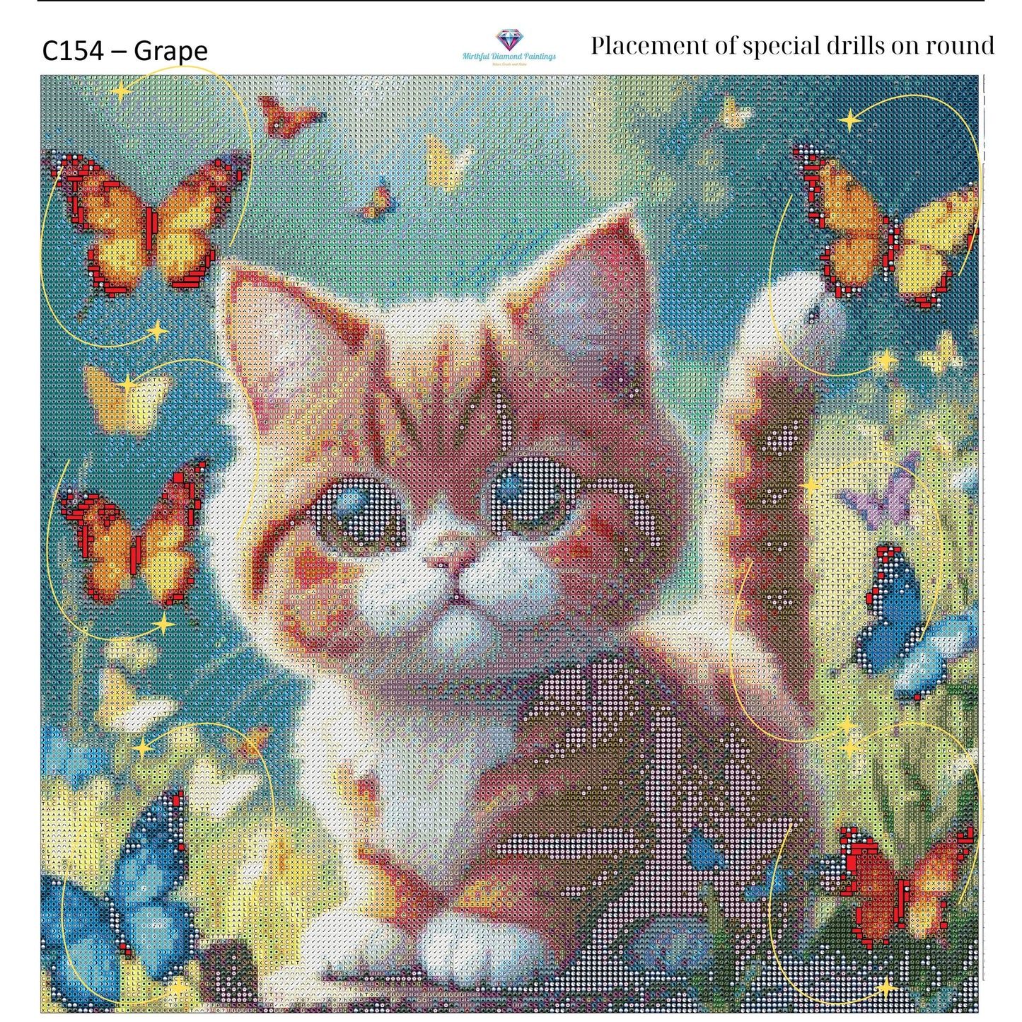 Kitty of Butterflies – Premium Diamond Painting Kit (50x50cm) Square Resin OR Round Acrylic Drills | Fantasy Cat DIY Art - Mirthful Diamond Paintings
