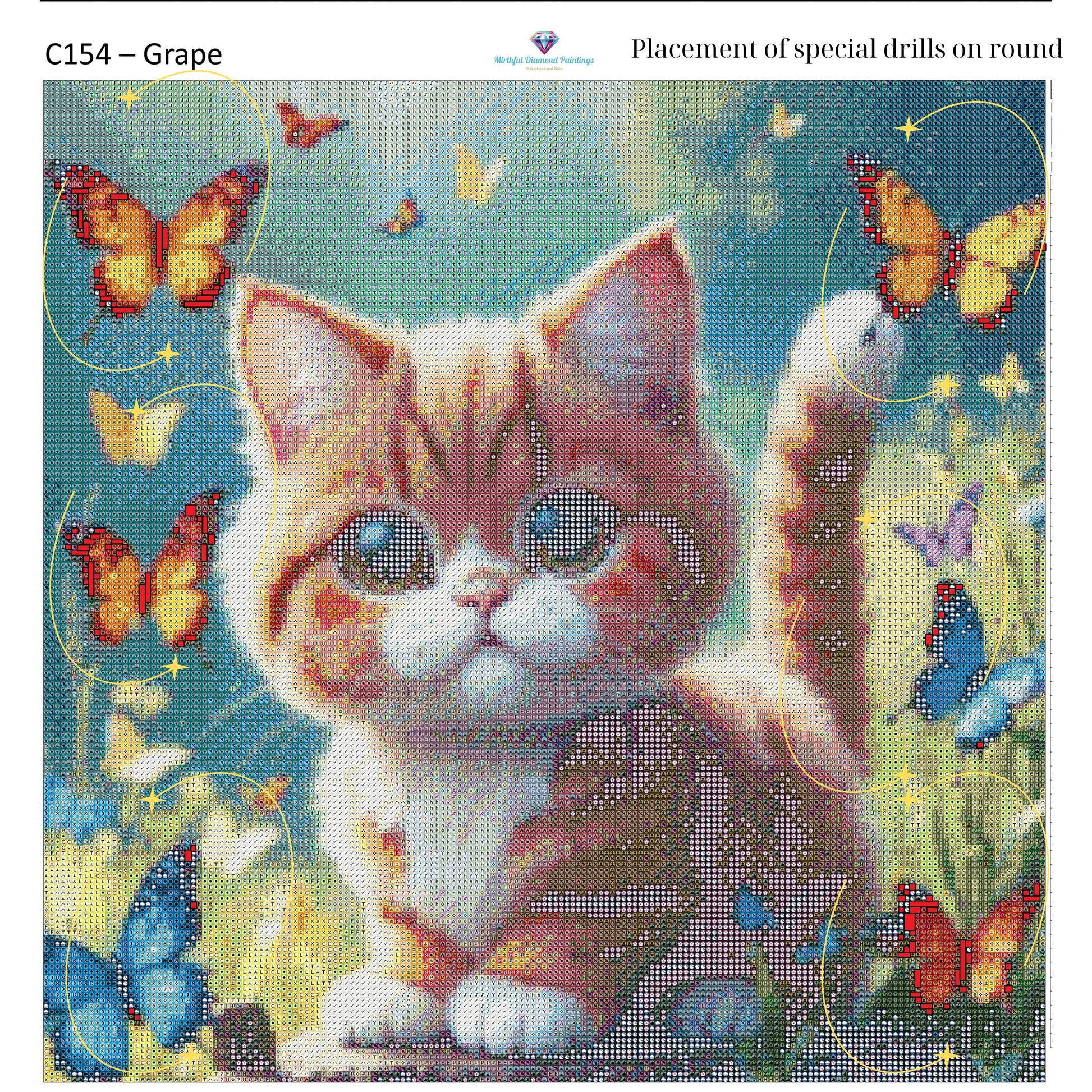 Kitty of Butterflies – Premium Diamond Painting Kit (50x50cm) Square Resin OR Round Acrylic Drills | Fantasy Cat DIY Art - Mirthful Diamond Paintings