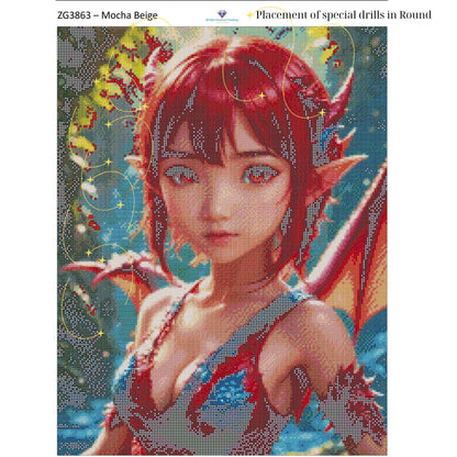 Emberborn Enchantress – 50x65cm Diamond Painting Kit | Fiery Fantasy Dragon Girl Design