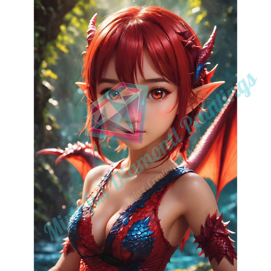 Emberborn Enchantress – 50x65cm Diamond Painting Kit | Fiery Fantasy Dragon Girl Design