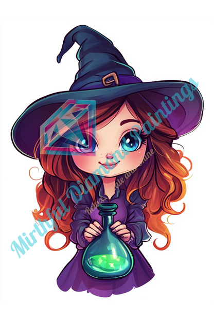 Mini Chibi Collection - Witches. 6 Canvases 15x20cm Premium Diamond Painting Kit Hand charted