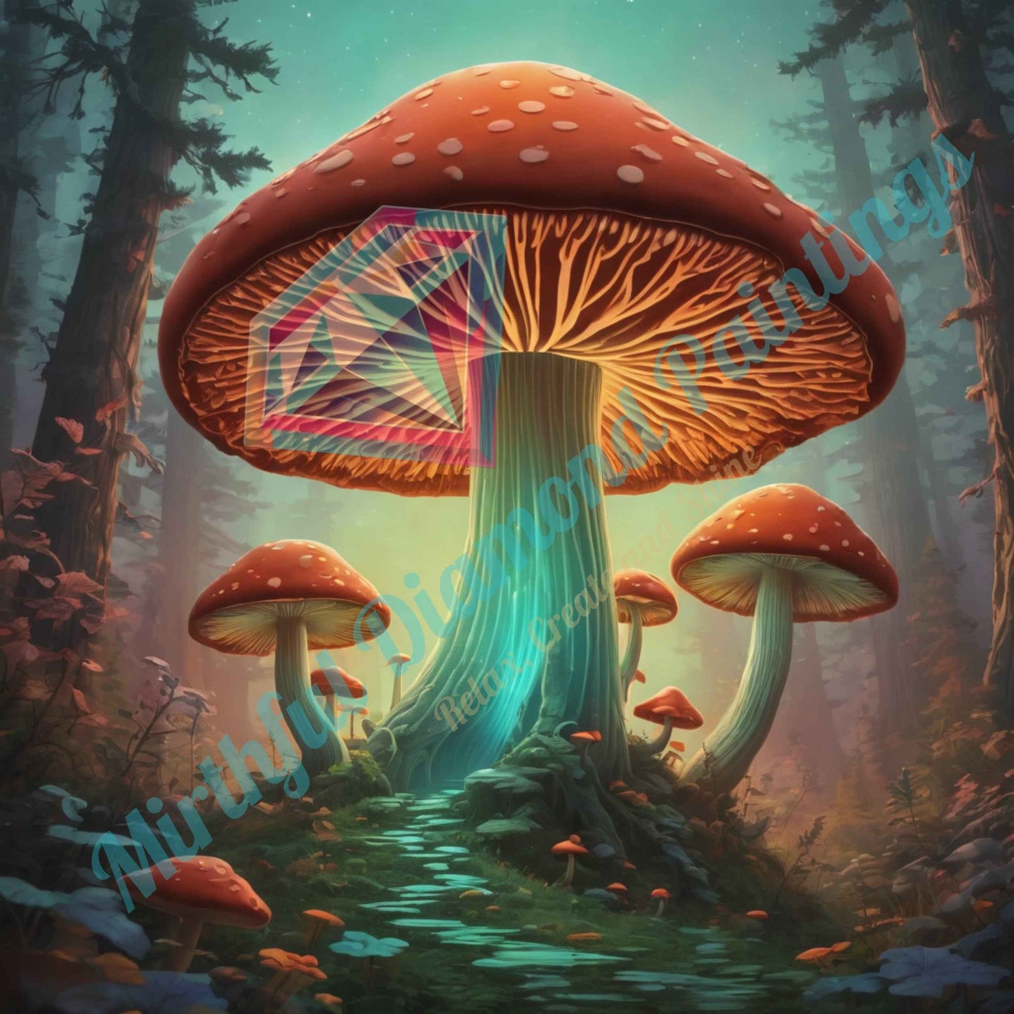 Enchanted Fungi Grove – 50x50cm Diamond Painting Kit | Square Resin or Round Acrylic Drills