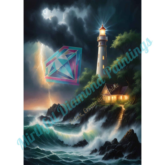 🌊 Guiding Light – Coastal Storm Lighthouse Diamond Painting Kit (50x70cm)
