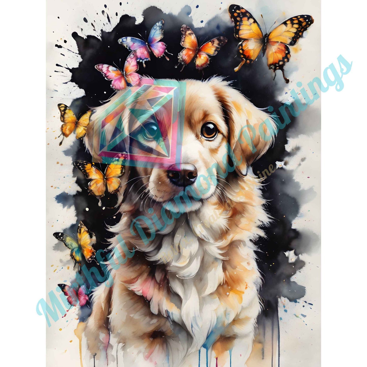 Dog of Butterflies – 50x65cm Diamond Painting Kit | Whimsical Watercolor-Inspired Design