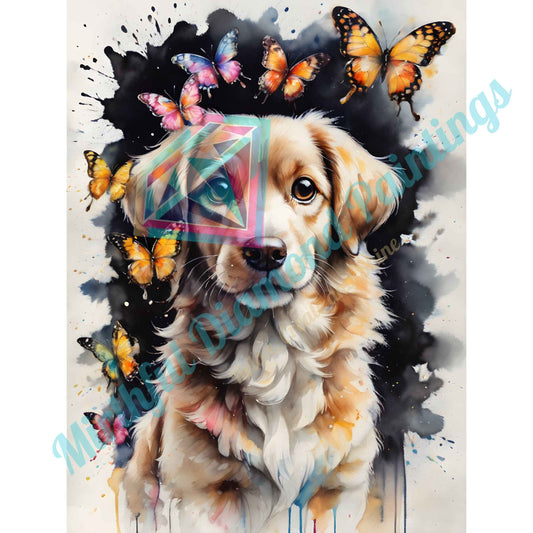 Dog of Butterflies – 50x65cm Diamond Painting Kit | Whimsical Watercolor-Inspired Design