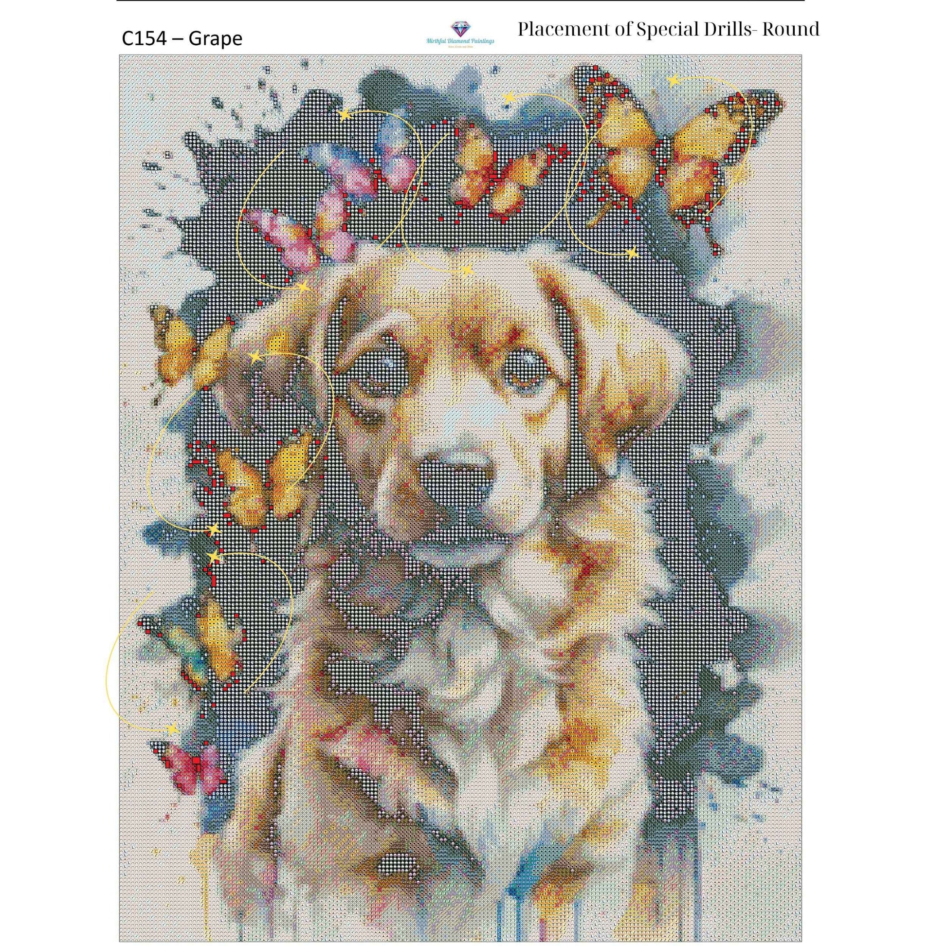 Dog of Butterflies – 50x65cm Diamond Painting Kit | Whimsical Watercolor-Inspired Design