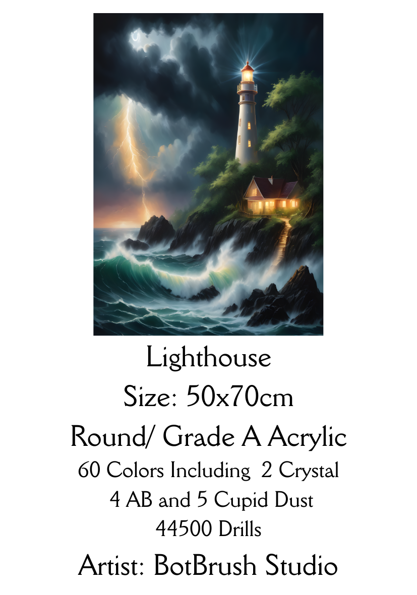 Guiding Light – Coastal Storm Lighthouse Diamond Painting Kit (50x70cm)