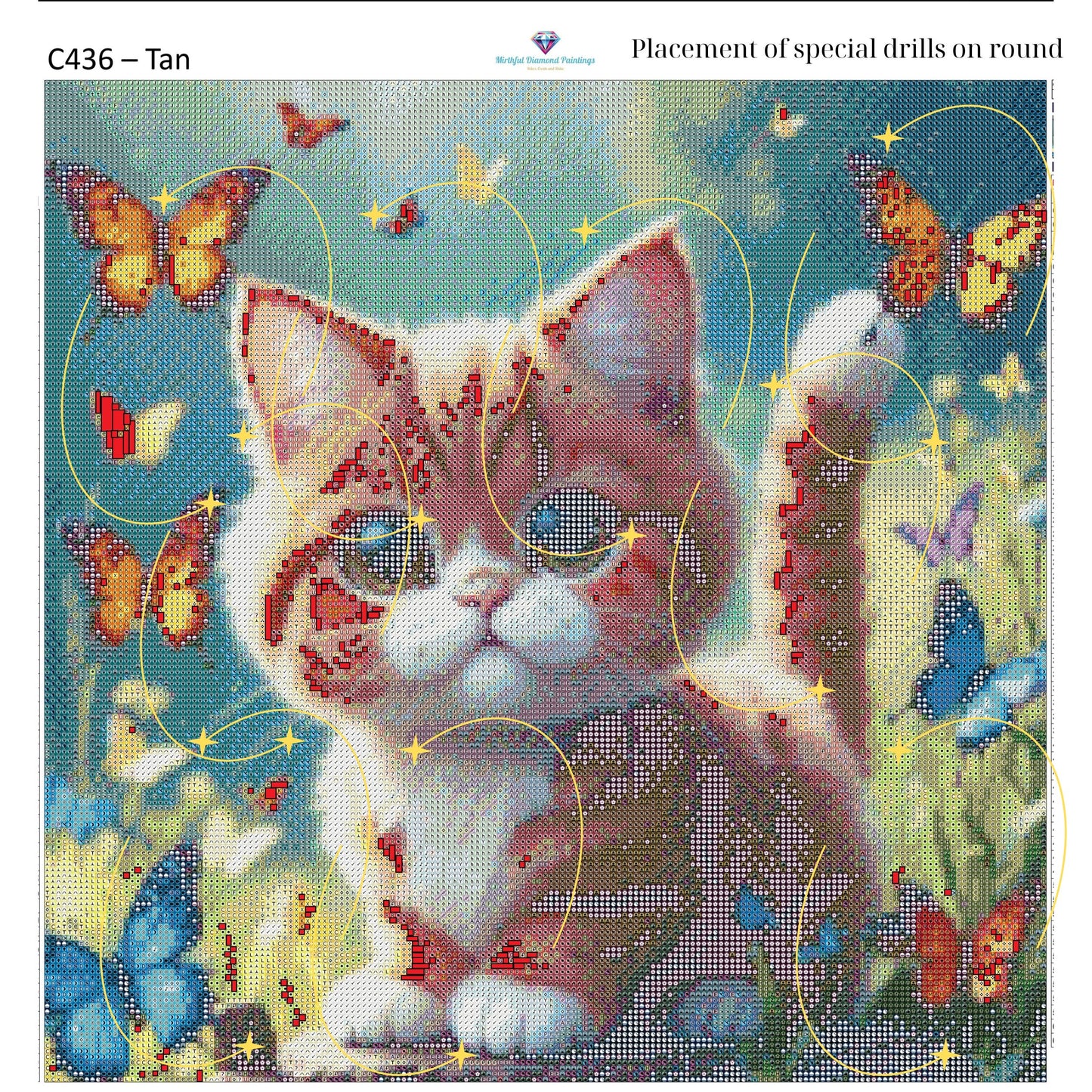 Kitty of Butterflies – Premium Diamond Painting Kit (50x50cm) Square Resin OR Round Acrylic Drills | Fantasy Cat DIY Art - Mirthful Diamond Paintings