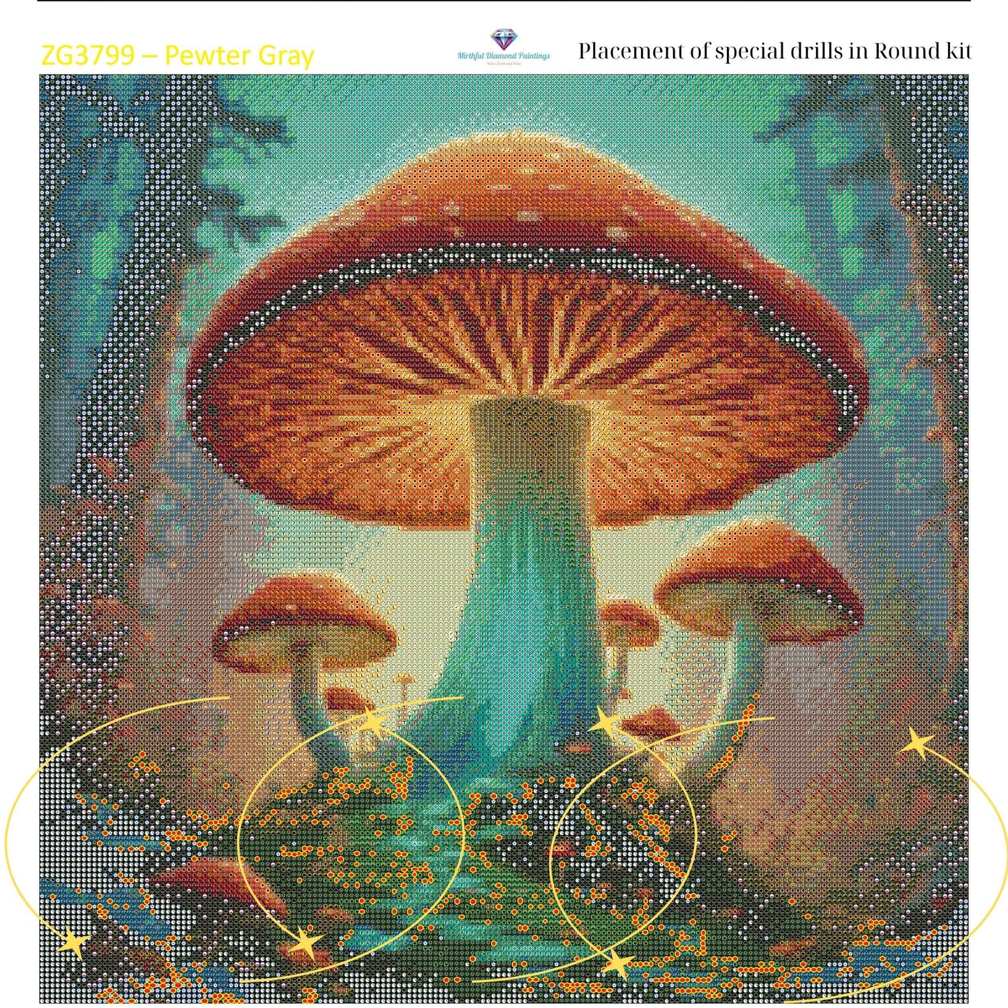 Enchanted Fungi Grove – 50x50cm Diamond Painting Kit | Square Resin or Round Acrylic Drills