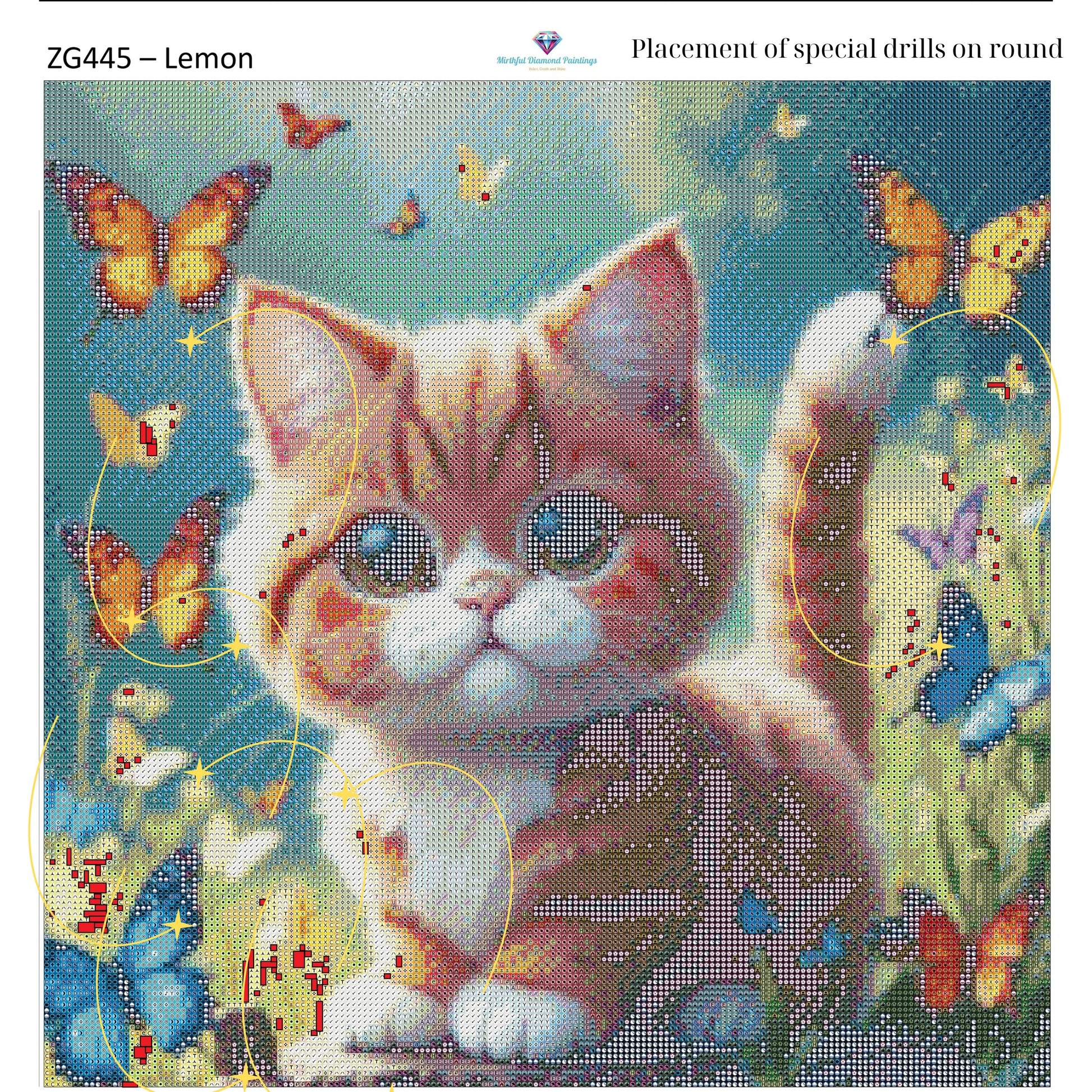 Kitty of Butterflies – Premium Diamond Painting Kit (50x50cm) Square Resin OR Round Acrylic Drills | Fantasy Cat DIY Art - Mirthful Diamond Paintings