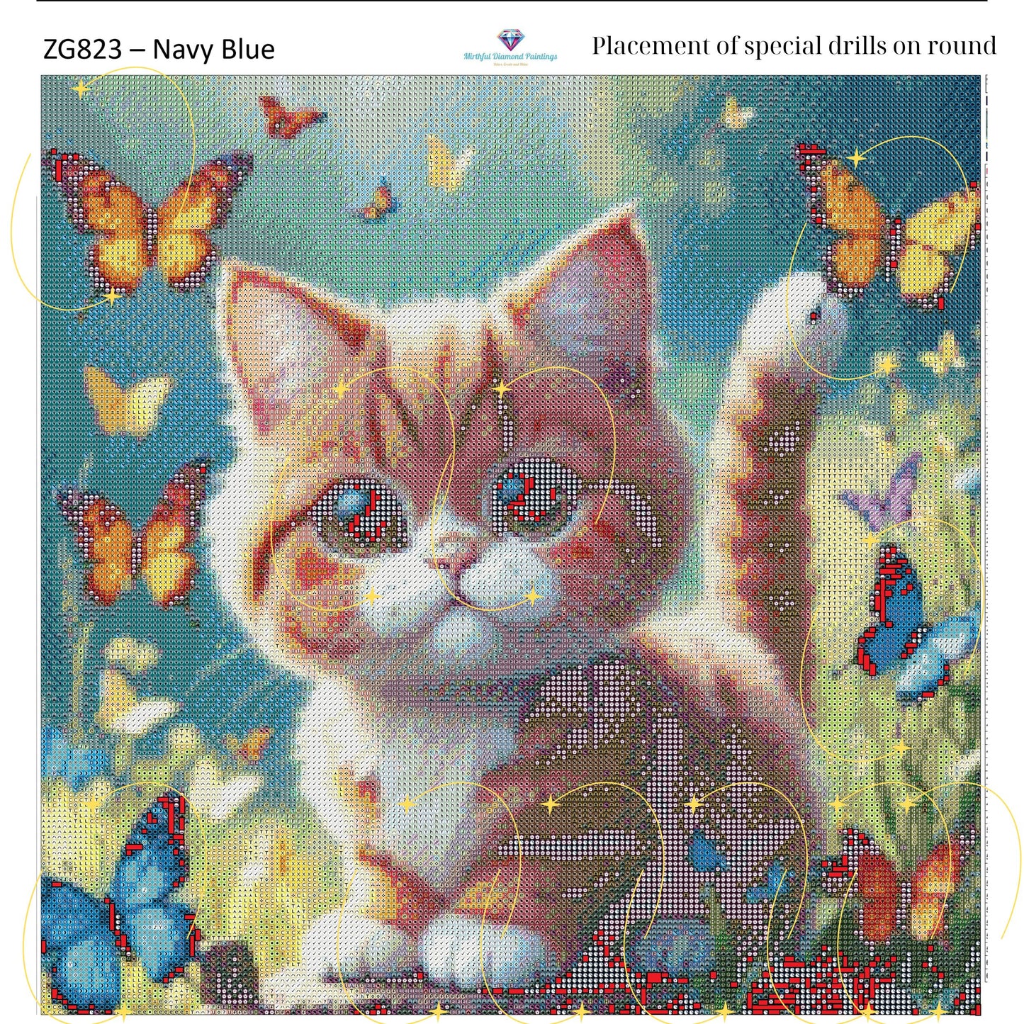 Kitty of Butterflies – Premium Diamond Painting Kit (50x50cm) Square Resin OR Round Acrylic Drills | Fantasy Cat DIY Art - Mirthful Diamond Paintings