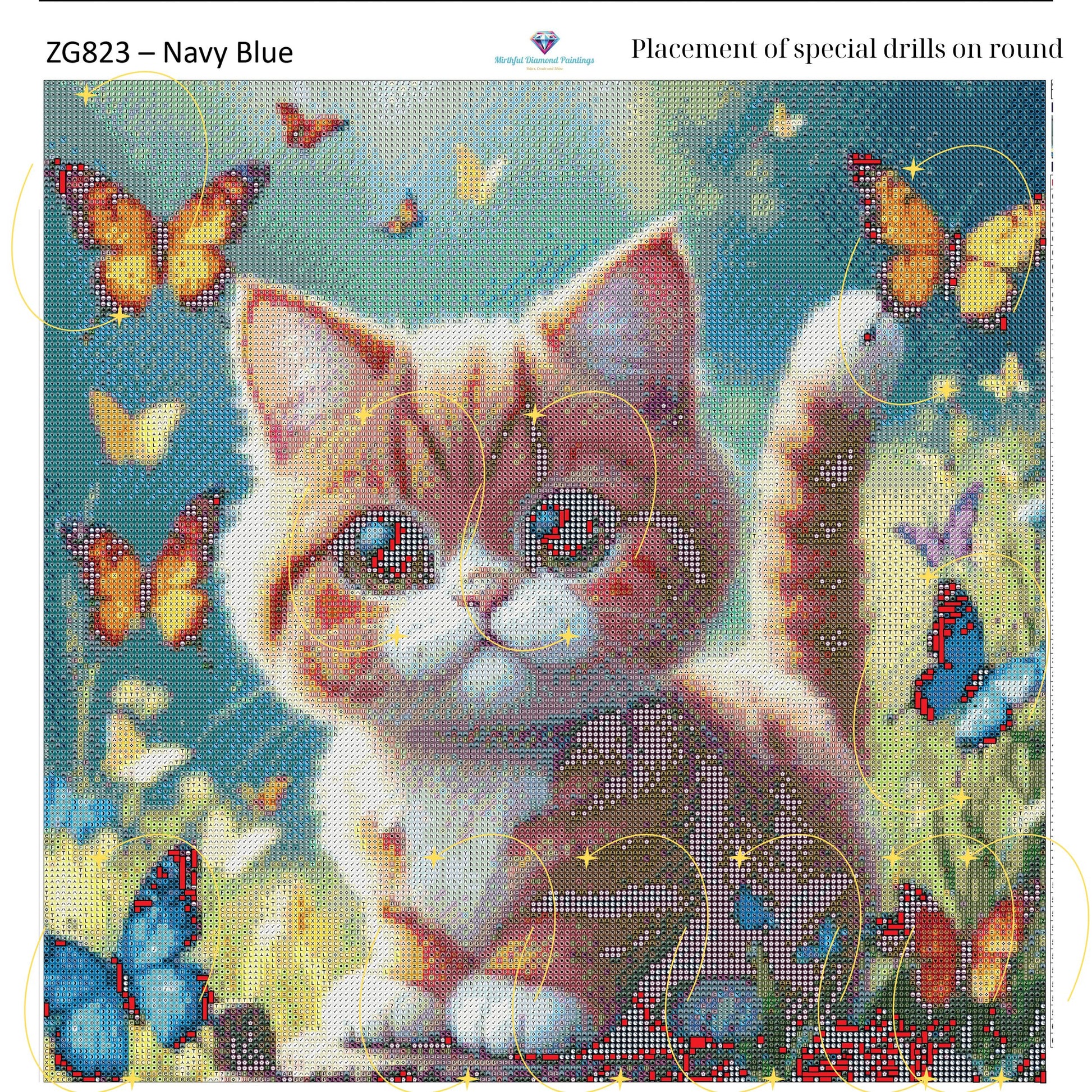 Kitty of Butterflies – Premium Diamond Painting Kit (50x50cm) Square Resin OR Round Acrylic Drills | Fantasy Cat DIY Art - Mirthful Diamond Paintings