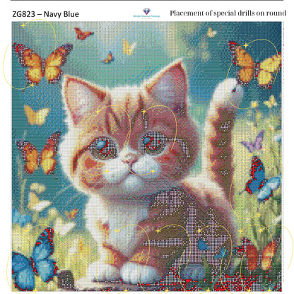Kitty of Butterflies – Premium Diamond Painting Kit (50x50cm) Square Resin OR Round Acrylic Drills | Fantasy Cat DIY Art - Mirthful Diamond Paintings