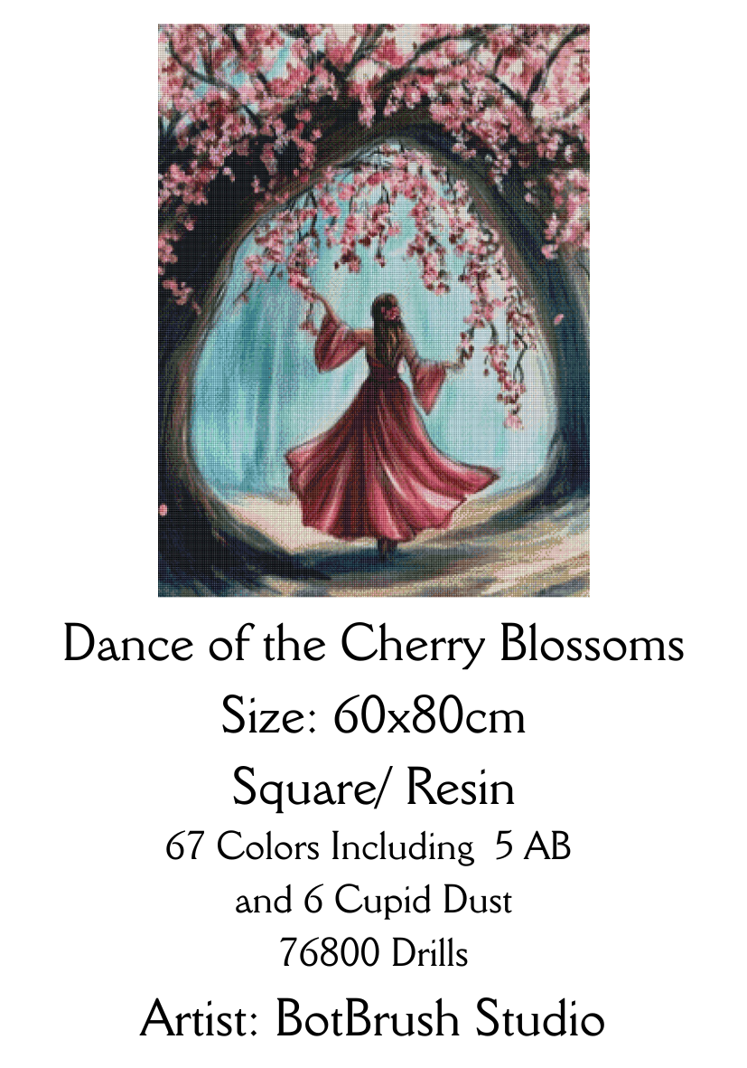 The Dance of the Cherry Blossoms – 60x80cm Diamond Painting Kit | Square Resin or Round Acrylic Drills