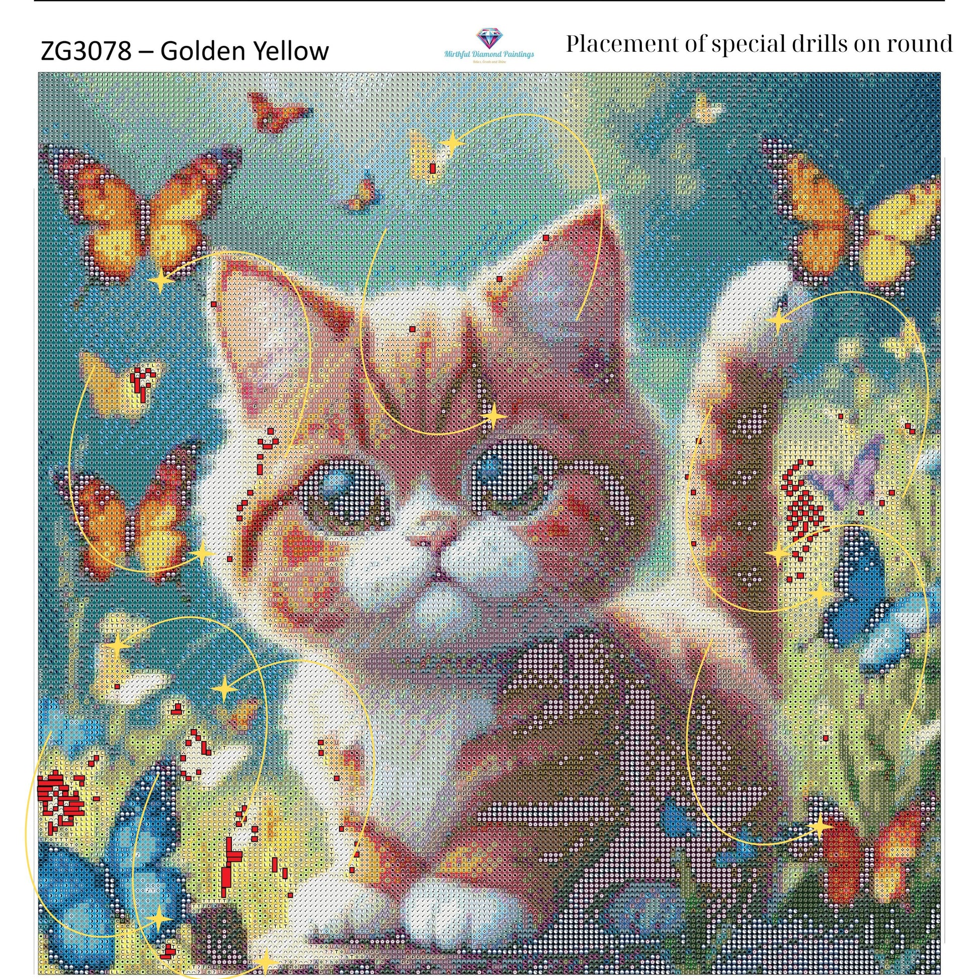 Kitty of Butterflies – Premium Diamond Painting Kit (50x50cm) Square Resin OR Round Acrylic Drills | Fantasy Cat DIY Art - Mirthful Diamond Paintings