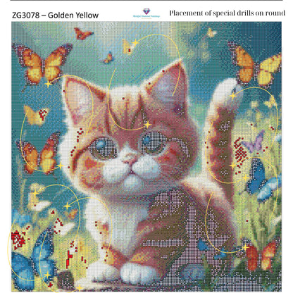 Kitty of Butterflies – Premium Diamond Painting Kit (50x50cm) Square Resin OR Round Acrylic Drills | Fantasy Cat DIY Art - Mirthful Diamond Paintings