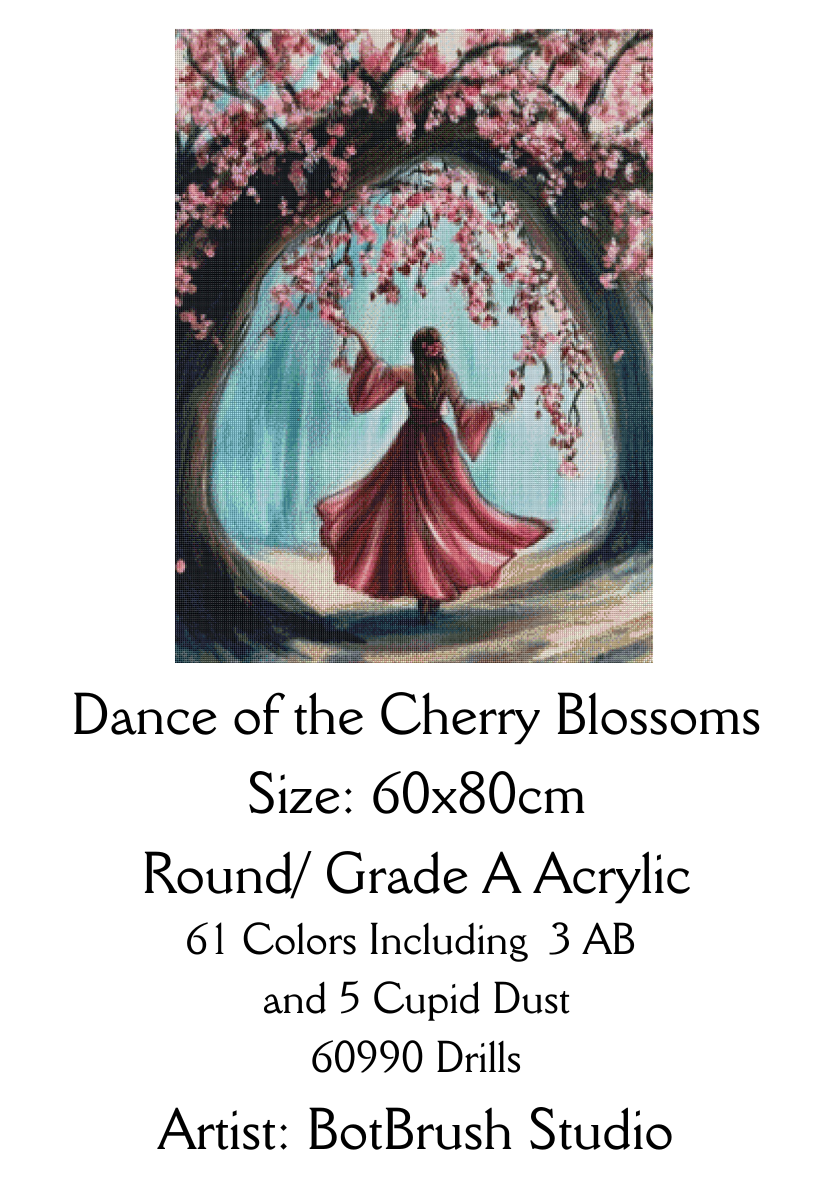 The Dance of the Cherry Blossoms – 60x80cm Diamond Painting Kit | Square Resin or Round Acrylic Drills