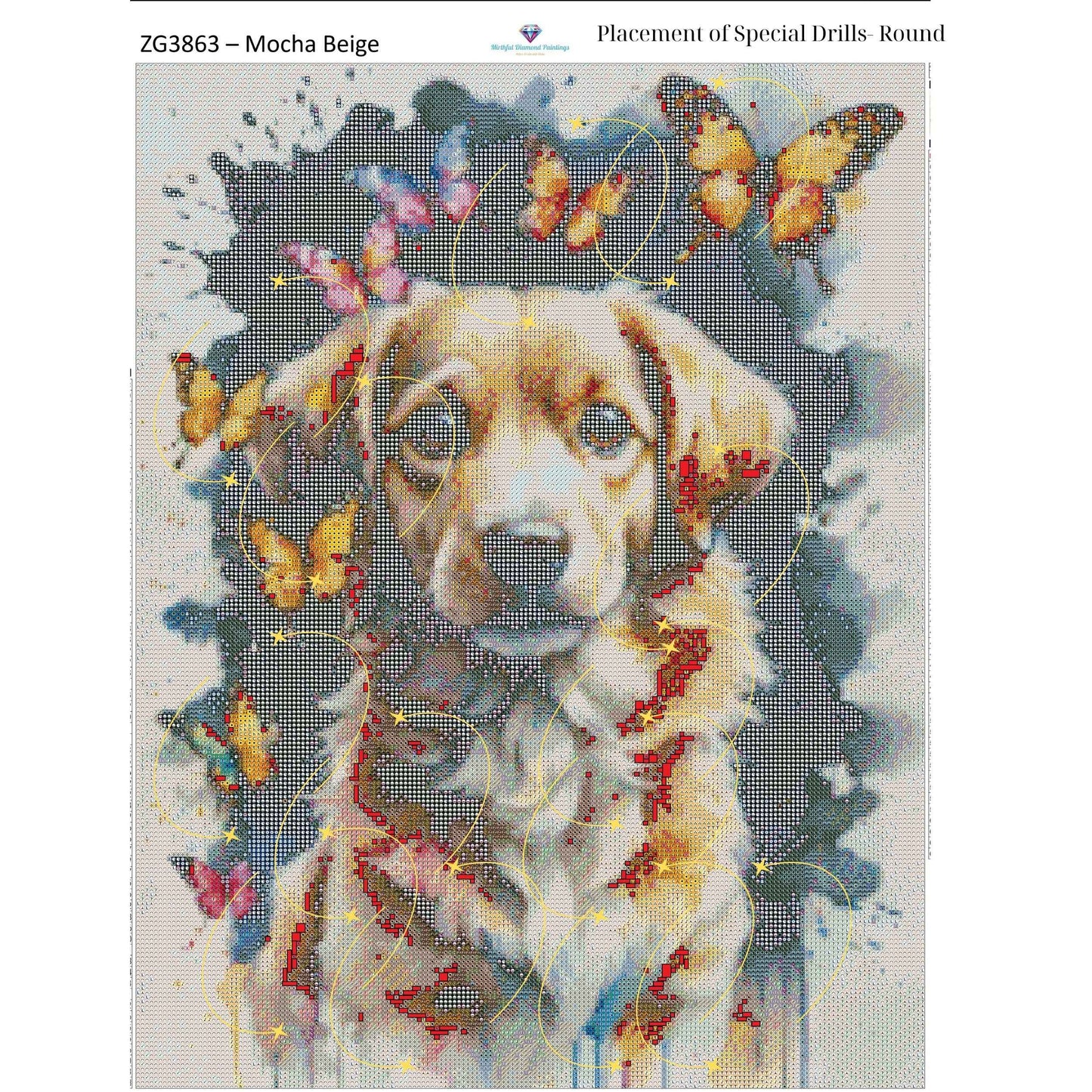 Dog of Butterflies – 50x65cm Diamond Painting Kit | Whimsical Watercolor-Inspired Design
