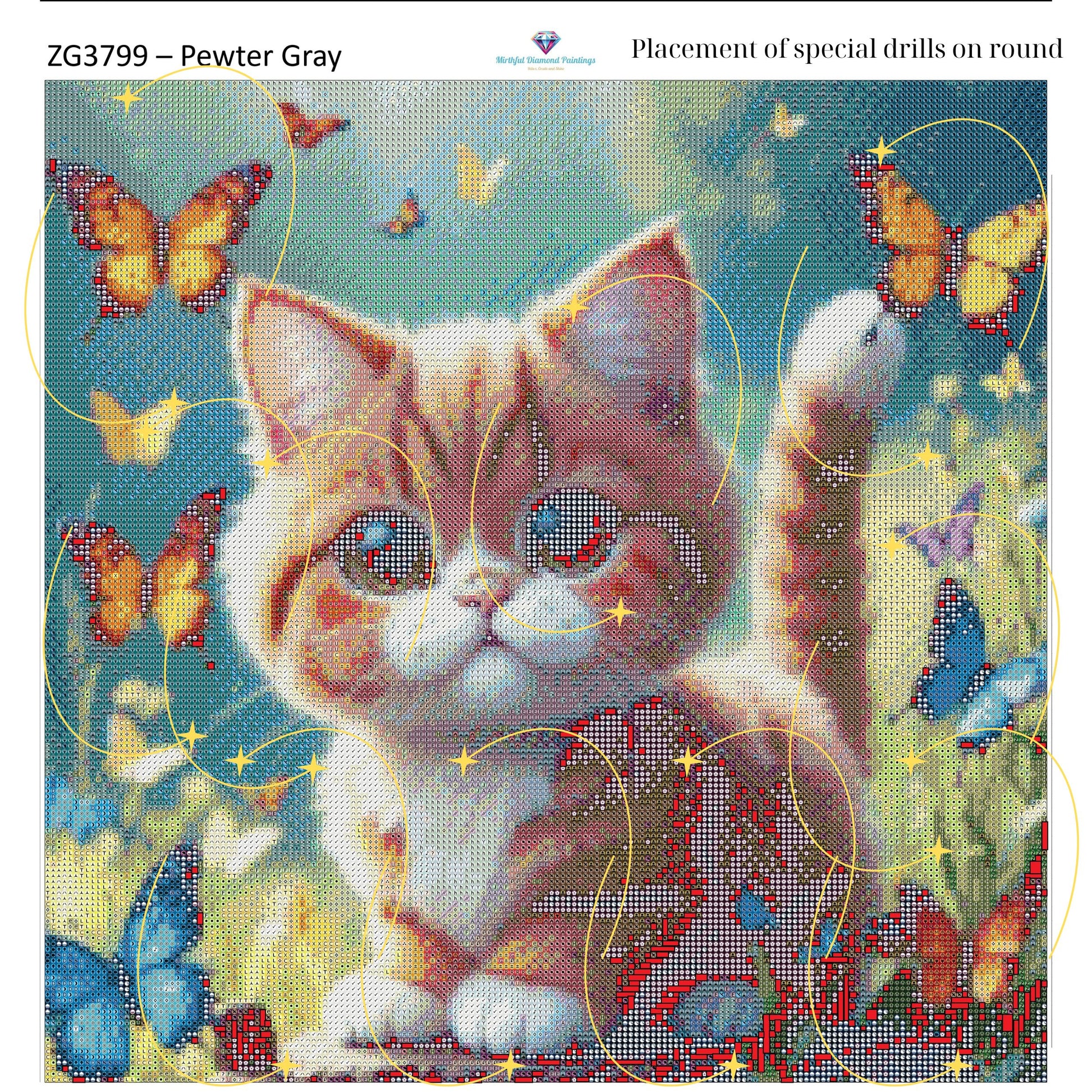 Kitty of Butterflies – Premium Diamond Painting Kit (50x50cm) Square Resin OR Round Acrylic Drills | Fantasy Cat DIY Art - Mirthful Diamond Paintings