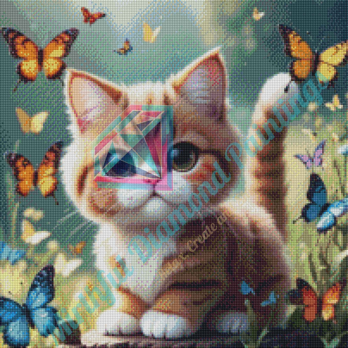 Kitty of Butterflies – Premium Diamond Painting Kit (50x50cm) Square Resin OR Round Acrylic Drills | Fantasy Cat DIY Art