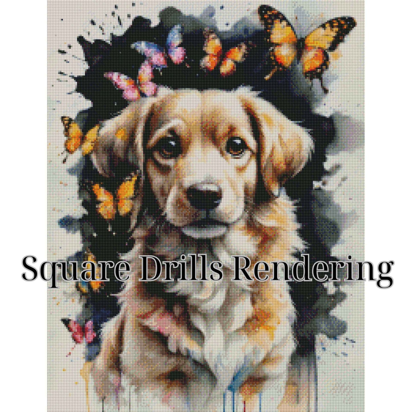 Dog of Butterflies – 50x65cm Diamond Painting Kit | Whimsical Watercolor-Inspired Design