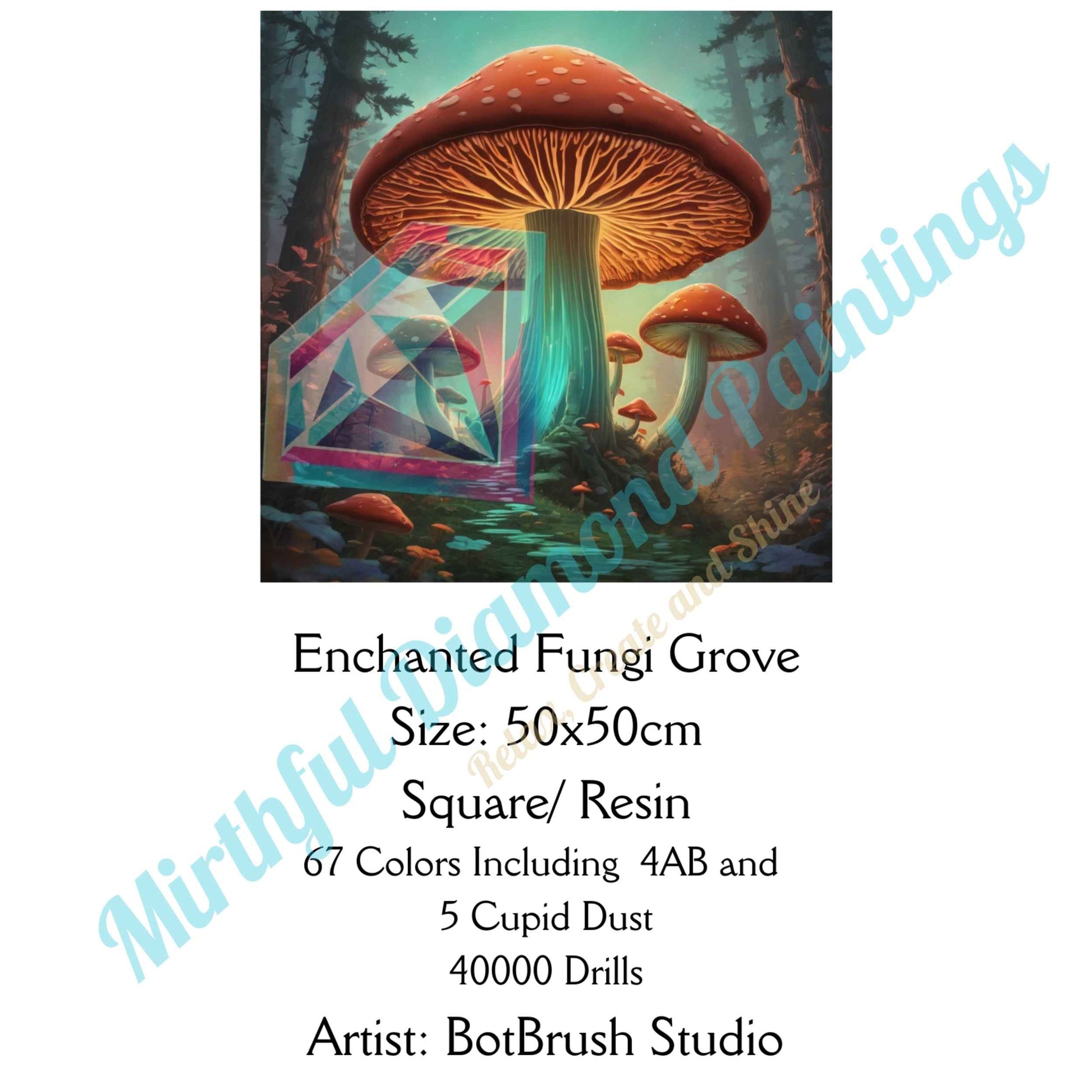 Enchanted Fungi Grove – 50x50cm Diamond Painting Kit | Square Resin or Round Acrylic Drills