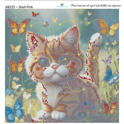 Kitty of Butterflies – Premium Diamond Painting Kit (50x50cm) Square Resin OR Round Acrylic Drills | Fantasy Cat DIY Art
