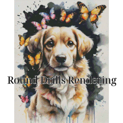 Dog of Butterflies – 50x65cm Diamond Painting Kit | Whimsical Watercolor-Inspired Design