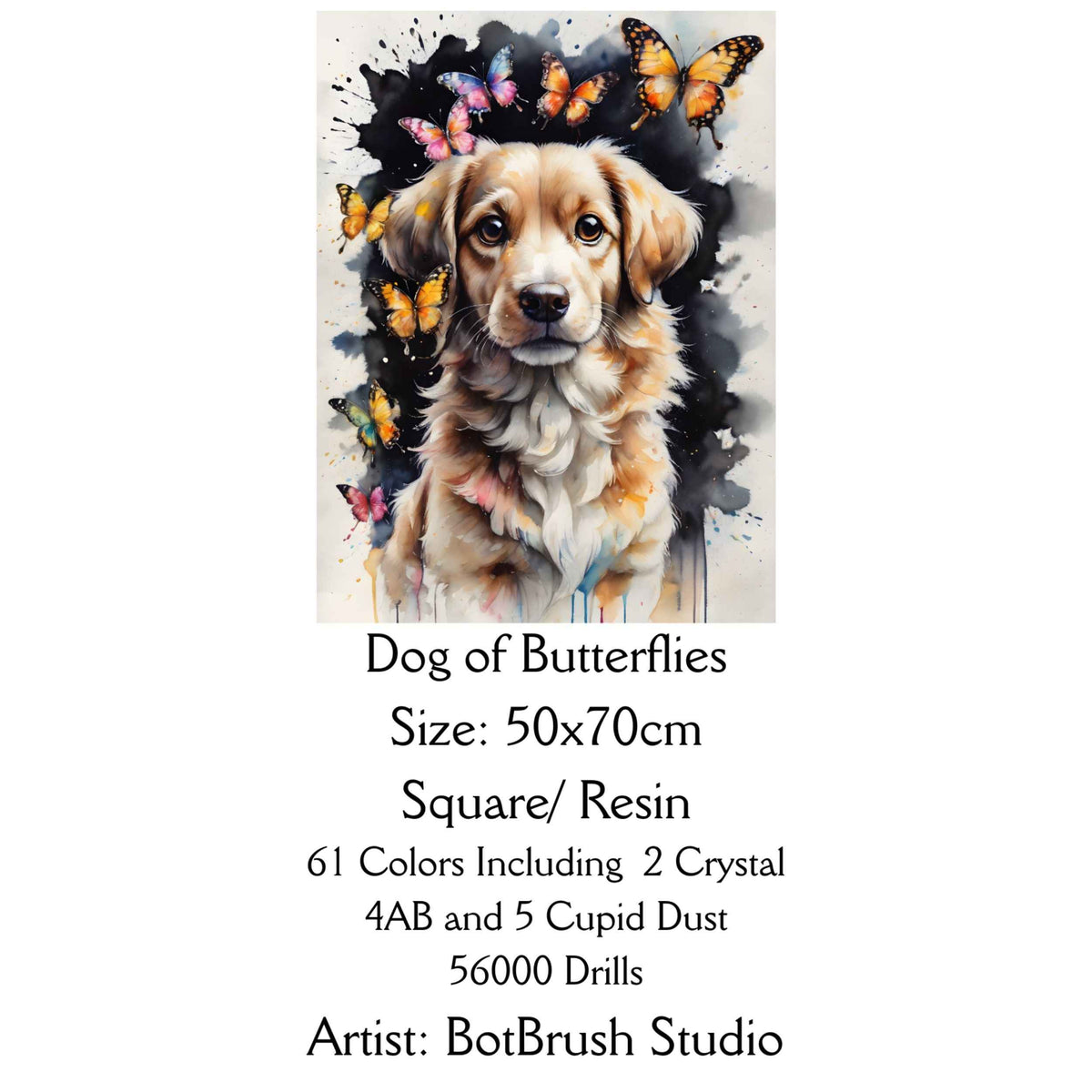 Dog of Butterflies – 50x65cm Diamond Painting Kit | Whimsical Watercolor-Inspired Design